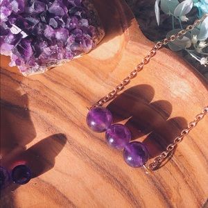 amethyst crystal trio rose gold necklace handmade